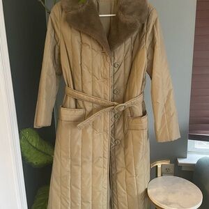 70s Sherwood of Ohio Quilted Trench Coat with Faux Fur Collar